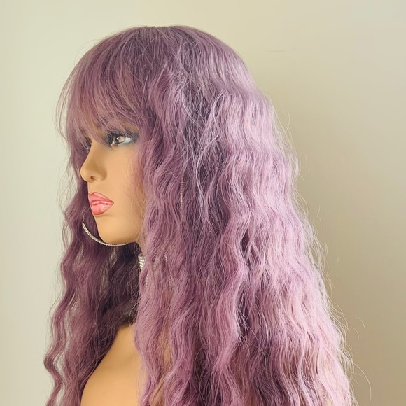 Very Pretty 30” Plum Purple “Put On & Go” Premium Fiber Wig with Bangs - Picture 6 of 9